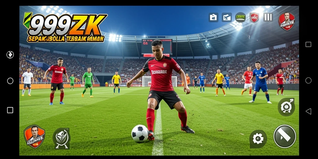 Screenshot gameplay 999ZK menampilkan aksi seru di lapangan sepak bola.