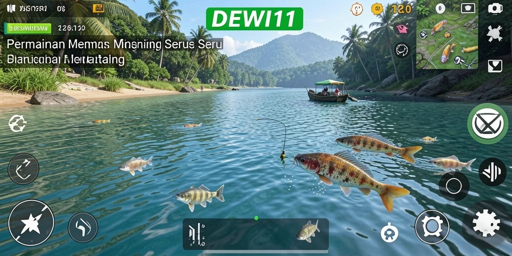 Screenshot gameplay DEWI11, menunjukkan aksi memancing yang mendebarkan.