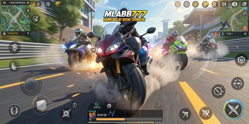 Screenshot gameplay MLBB777 yang menampilkan aksi balap motor yang mendebarkan.