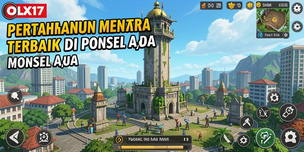 Tangkapan layar gameplay OLX17 menampilkan aksi menara pertahanan yang mendebarkan.