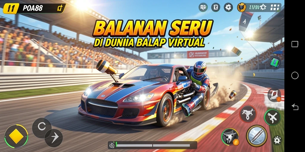 Screenshot gameplay POA88 menampilkan balapan seru dengan mobil yang kencang.